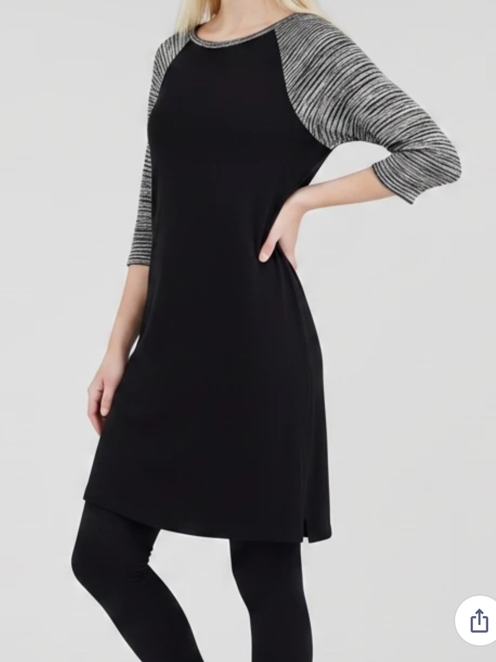 Tweed sweater dress 3/4 sleeves knit black gray size 0 Ann Taylor Loft EUC